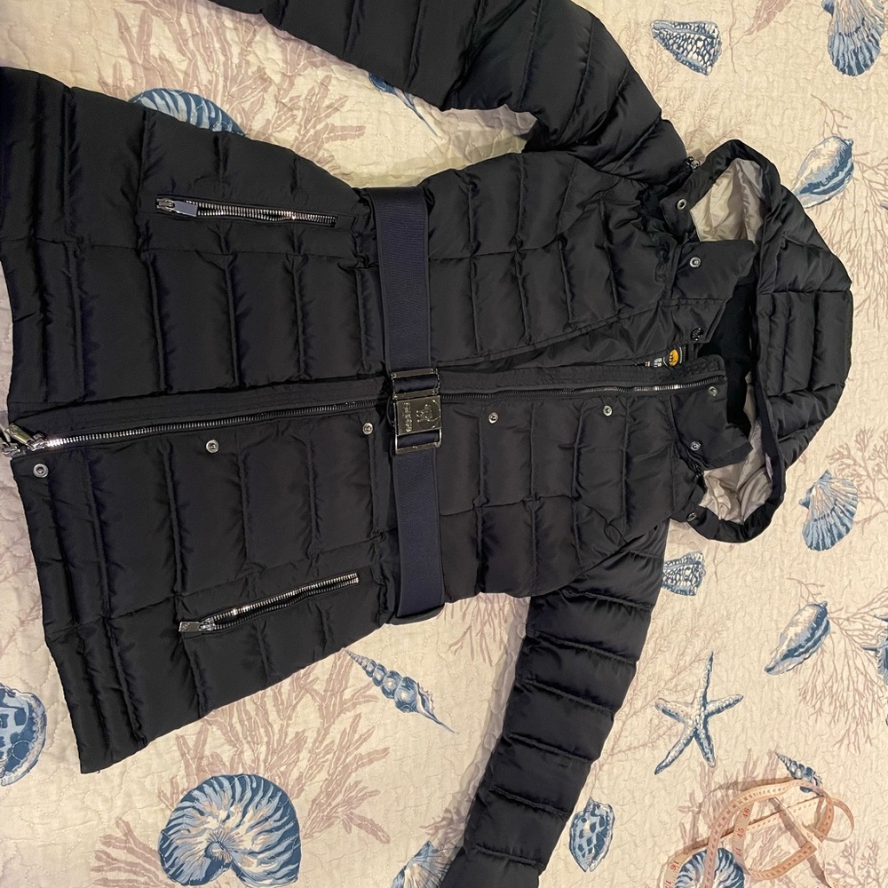 Women’s Blue Quilted Puffer Coat with Belt